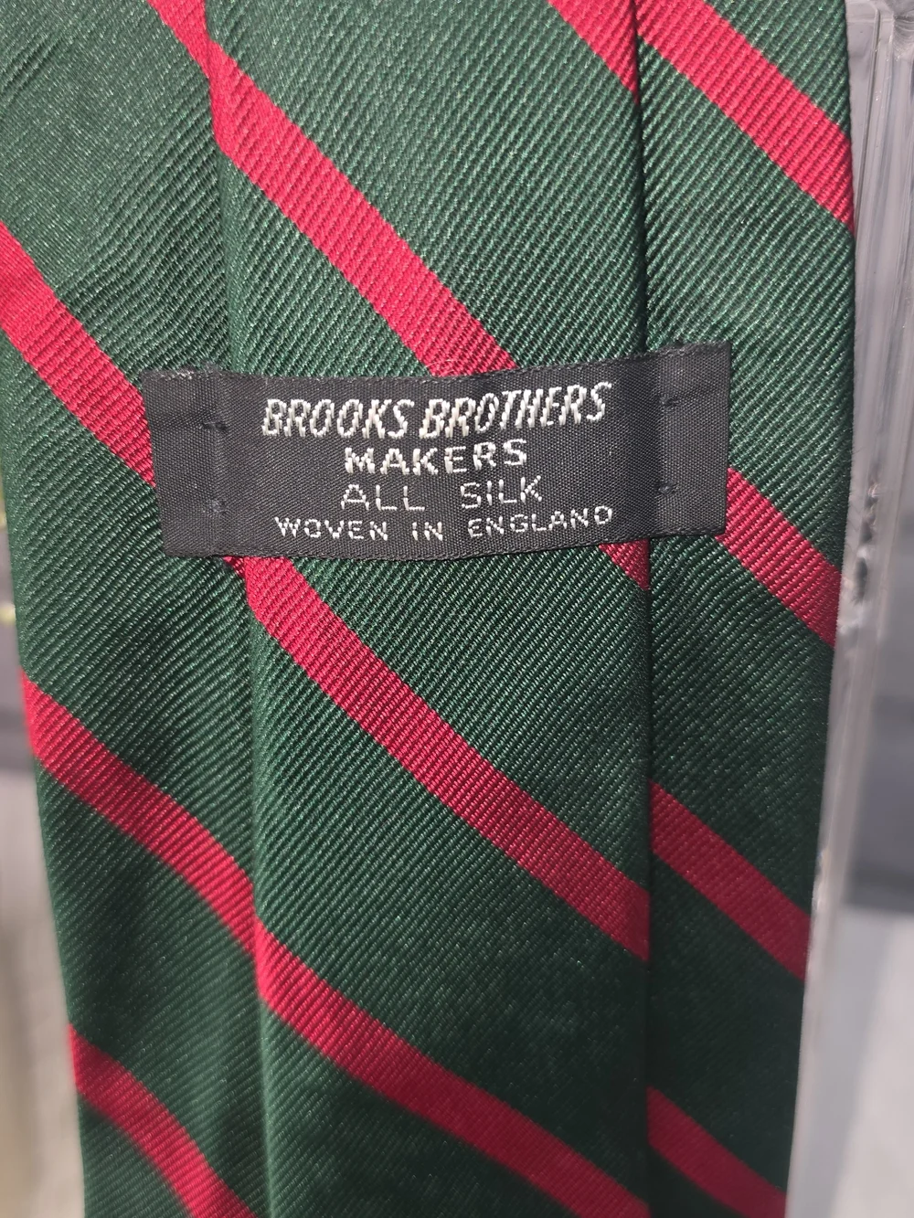 Brooks brothers tie dark green red diagonal stripes imported silk men’s business